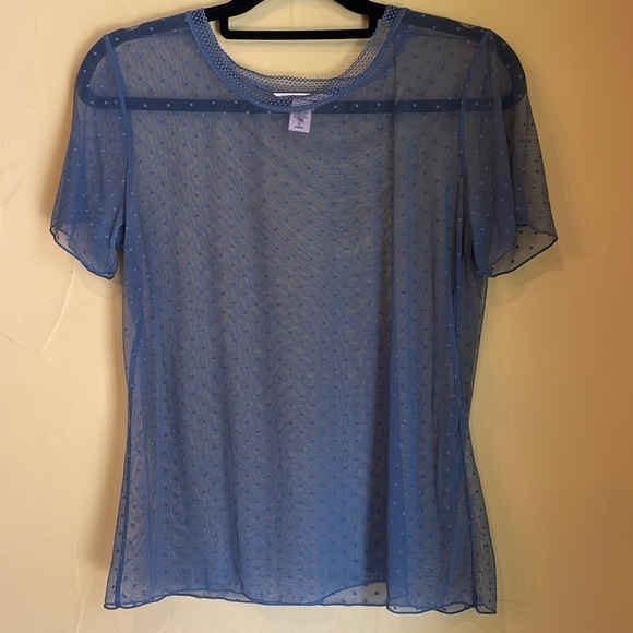 Victoria's Secret Tops - Victoria Secret Transparent Blue Polk Dot Blouse Size Medium‎
